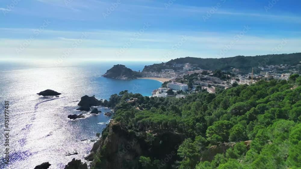 Aerial panoramic view from drone of Mediterranean coastline, city, mountains and big park, 4K Aerial panoramic view from drone of Mediterranean coastline, city, mountains and big park, 4K