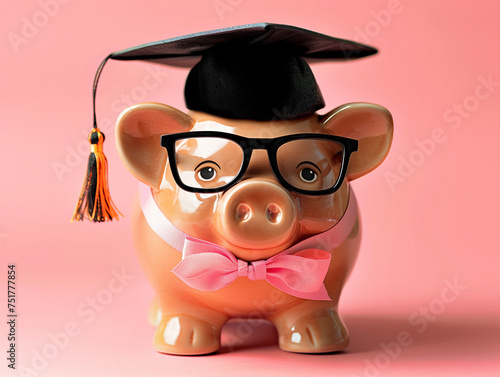 Piggy bank wearing a graduation cap, scholarship photo