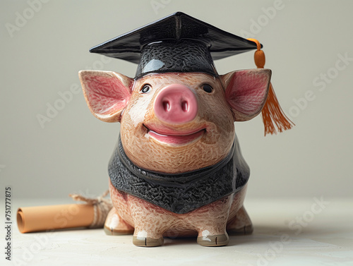 Piggy bank wearing a graduation cap, scholarship photo