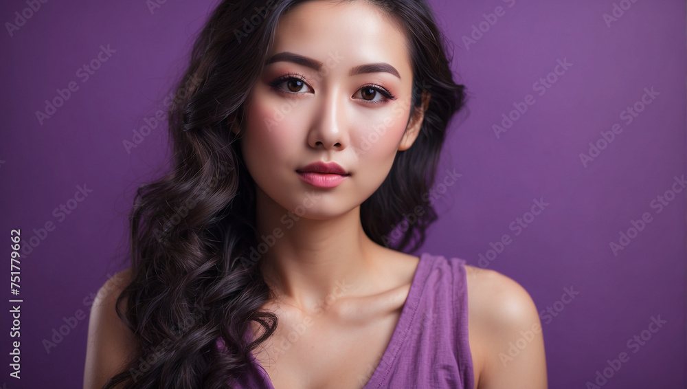 Close up Asian woman on purple background Close up Asian woman on purple background