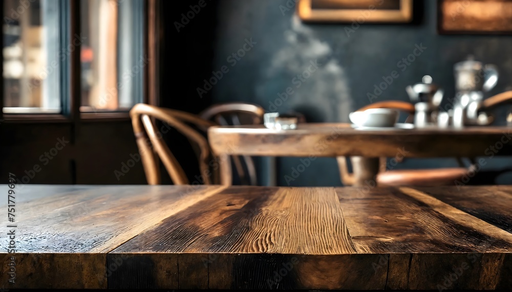 Obraz premium Empty wooden table with blurred background for product presentation.