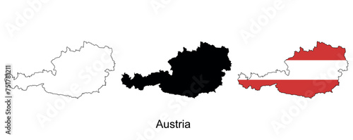 Vector map of Austria. Highly detailed vector outline, black silhouette. All isolated on white background