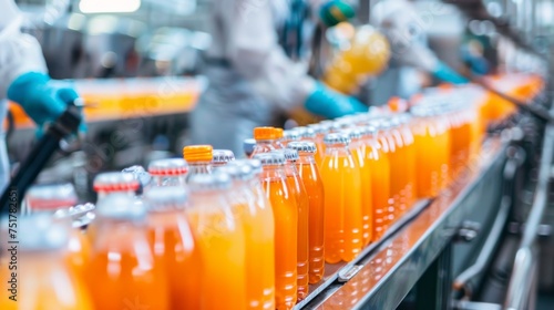 Conveyor Belt Filled With Orange Juice