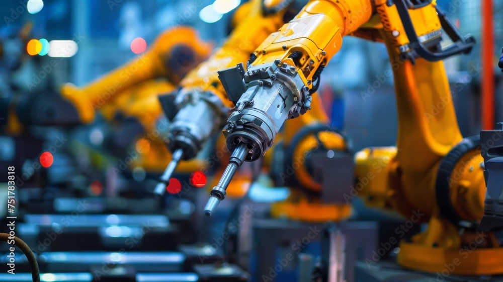 Robots Moving Along Conveyor Belt in Factory