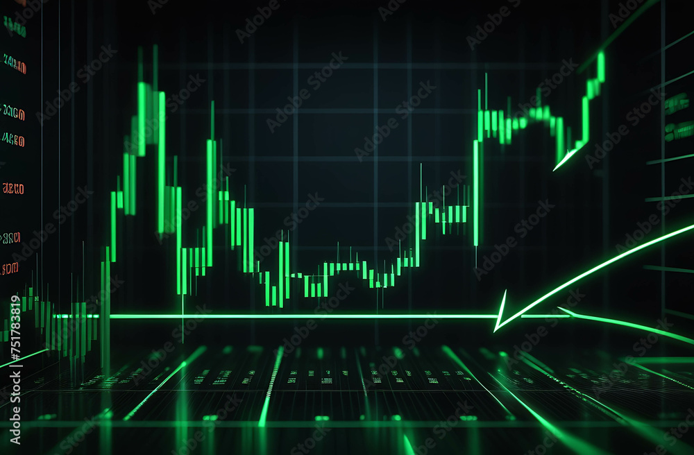 Trading Charts on a Display. Stockmarket online trading chart candlestick on crypto currency platform. Financial business graph chart analysis forex stock market graph background. Bitcoin
