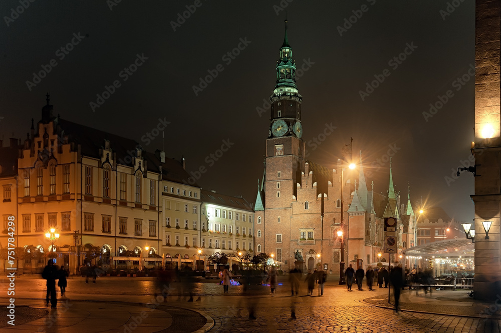 Obraz premium Wroclaw Market Square with Town Hall night view in Wroclaw Poland