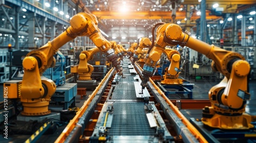 Robotic Arms on Conveyor Belt in Factory