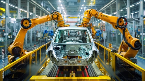 Robotic Assembly Line at Work on Car