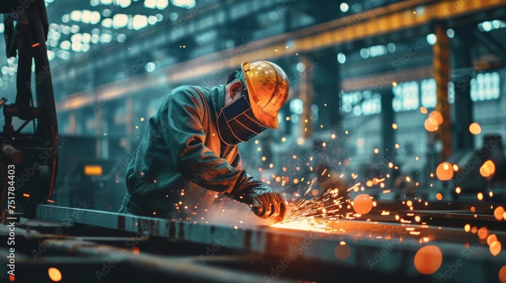 Welder Working on Metal in Factory Welder Working on Metal in Factory