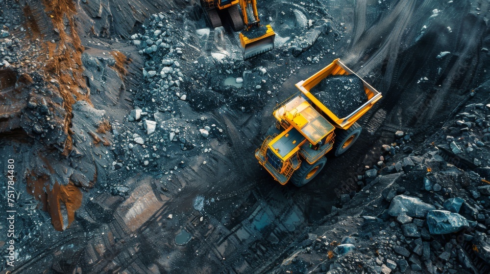 Yellow Bulldozer in Coal Pit