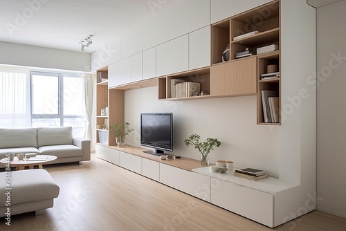 Wallpaper Mural Creative Storage Solutions: Minimalist Apartment with Floor-Space Maximizing Wall-Mounted Cabinets Torontodigital.ca