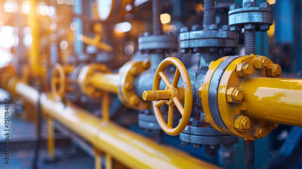 Yellow Pipes and Valves in Factory Yellow Pipes and Valves in Factory