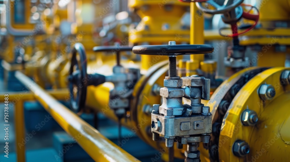 Close-Up of Yellow Pipe With Valves in the Oil and Gas Industry