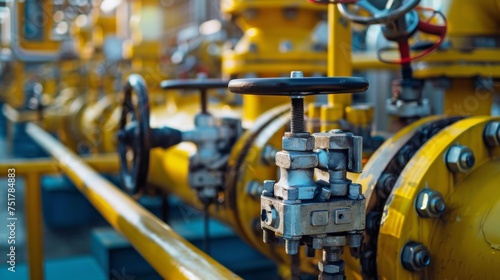 Close-Up of Yellow Pipe With Valves in the Oil and Gas Industry