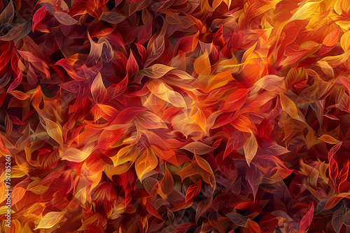 Craft a mottled background that reflects the chaotic, yet harmonious blend of autumn leaves swirling in the wind, with a palette of red, orange, yellow, and brown
