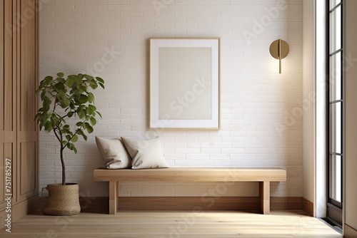 Serene Brownstone Entryway with Minimalist Bench Design