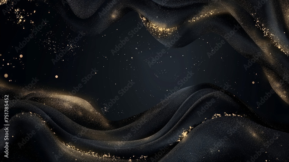 Elegant Black Fabric Texture with Glittering Gold Particles for Luxury Background or Classy Event Backdrop
