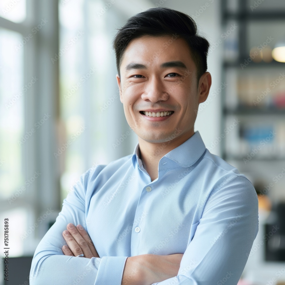 Portrait of a Chinese male businessman 25-40 years in a suit against the background of an office Portrait of a Chinese male businessman 25-40 years in a suit against the background of an office
