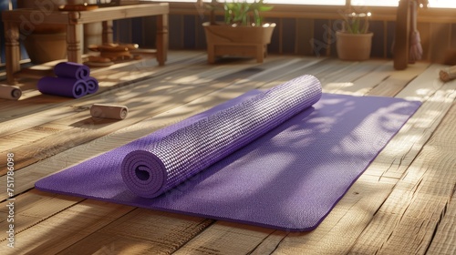 workout purple yoga mat photo