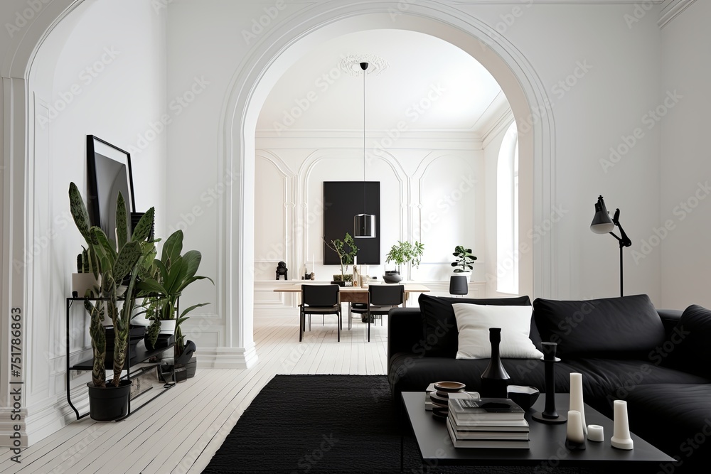 Minimalist Black and White Modern Flat with Classic D�cor & Arch Entryways