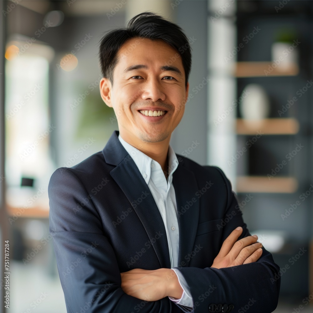 Portrait of a Chinese male businessman 35-50 years in a suit against the background of an office Portrait of a Chinese male businessman 35-50 years in a suit against the background of an office