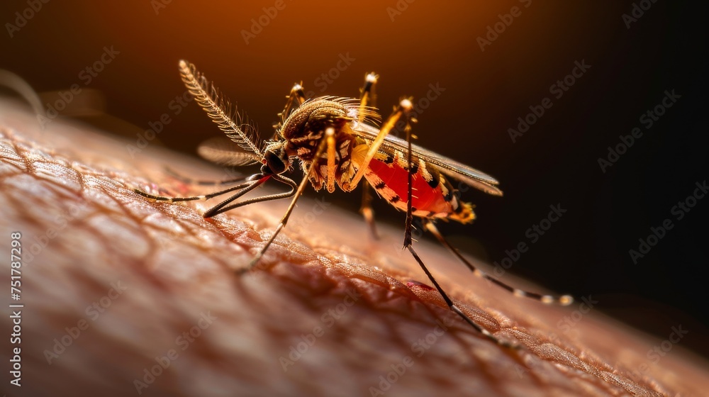 Closeup Picture of a mosquito sucking blood from an arm. Isolated, space for copy Closeup Picture of a mosquito sucking blood from an arm. Isolated, space for copy