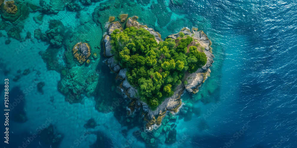 Caribbean Island in the shape of a love heart beautifull island - obrazy, fototapety, plakaty 