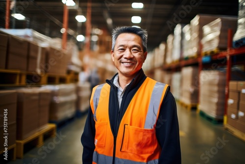 Portrait of a smiling Asian middle aged man working in warehouse © Vorda Berge