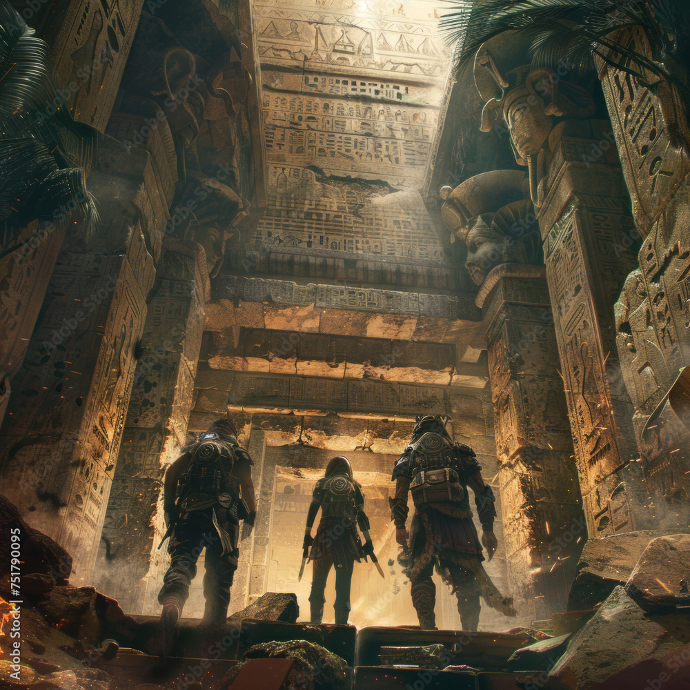 Ancient Temple Expedition, A team of explorers delving into the depths 