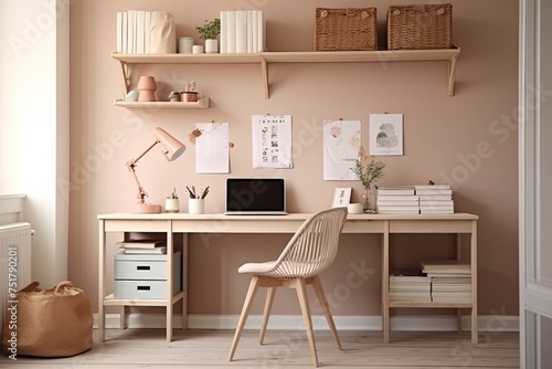 Nordic Flat: Clutter-Free Desk Inspirations with Pastel Colors and Simple Shelf Design © Michael