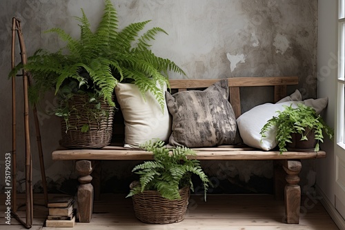 Nordic Welcome: Fern and Orchid Display in Entryway with Wooden Bench
