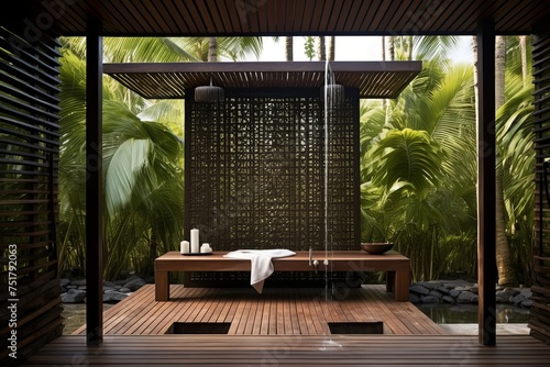 Chic Villa Oasis: Open-Air Shower Inspirations with Art Deco Touches © Michael