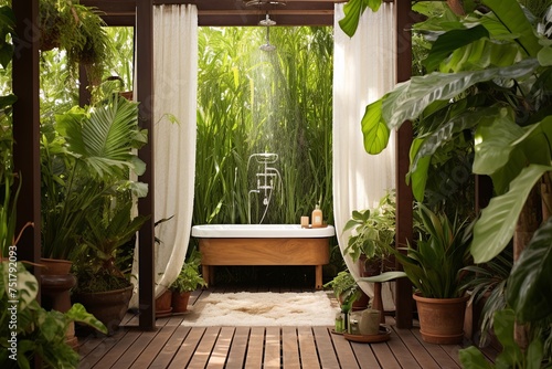 Sunny Living Space Open-Air Shower: Mood-Enhancing Light & Indoor Plant Inspiration