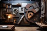 Reclaimed Material Art Displays: Luxury Loft Abstract Installations with Salvaged Metal and Wood