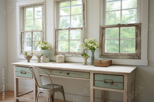 Coastal Home Workstations: Repurposed Furniture with Antique Window Bulletin Boards © Michael