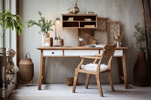 Repurposed Furniture Workstations: Scandinavian Boho White Textiles & Revamped Wood Desks © Michael
