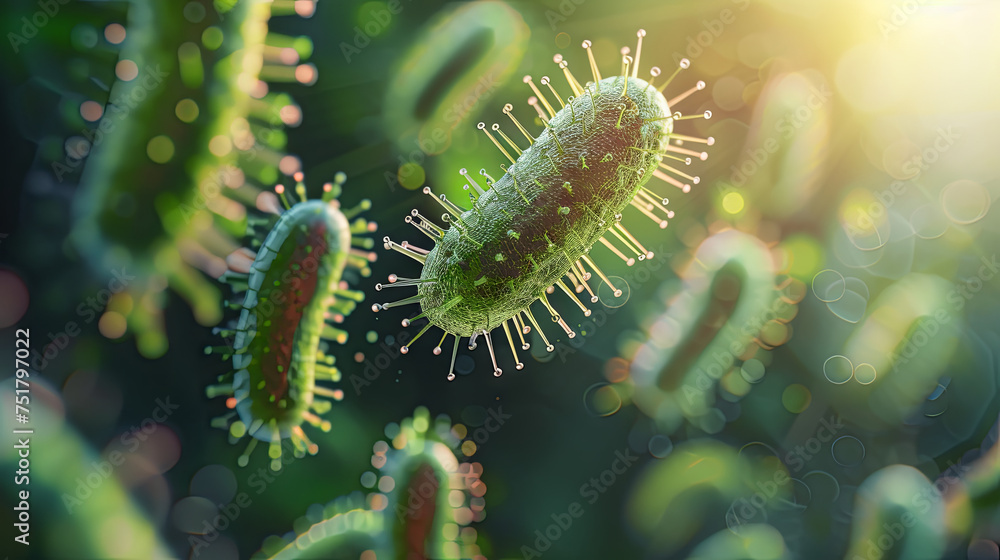 Bacteria and viruses on green background Bacteria and viruses on green background