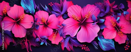 Colorful neon pink tropical hibiscus flower background. © Svitlana