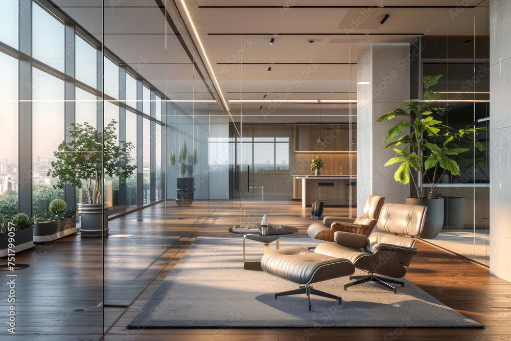 modern office interior. free open work space with large panoramic windows. work room in modern design.office foyer modern office interior. free open work space with large panoramic windows. work room in modern design.office foyer