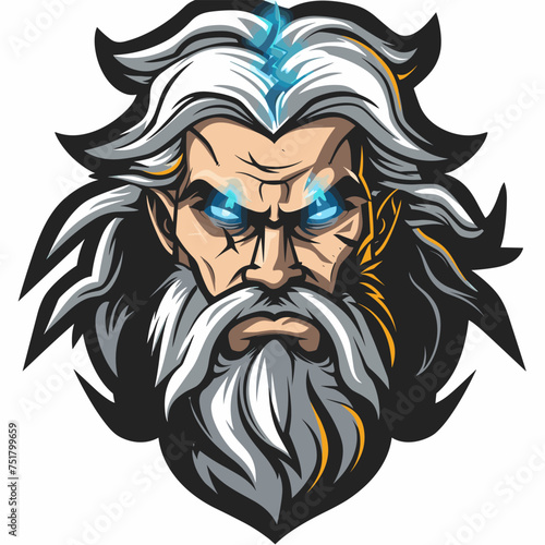 Male god Zeus esport vector logotype, logo Zeus, icon Zeus, sticker Zeus, symbol Zeus, emblem Zeus, thunder