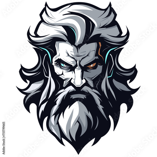 Male god Zeus esport vector logotype, logo Zeus, icon Zeus, sticker Zeus, symbol Zeus, emblem Zeus, thunder