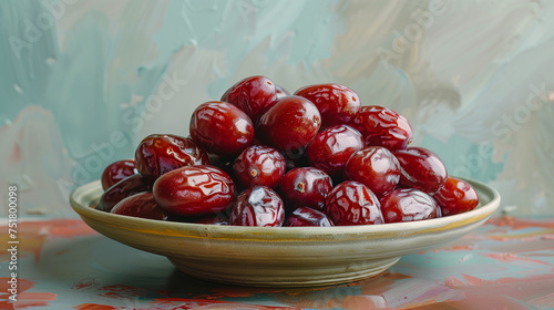 Date fruit on a plate placed on the artistic table