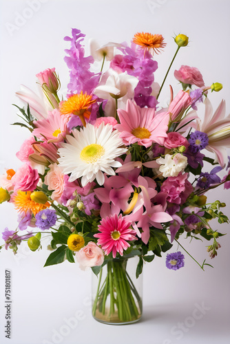Exquisite Bouquet of Mixed Flowers Against a White Background: An Unforgettable Expression of Nature's Beauty