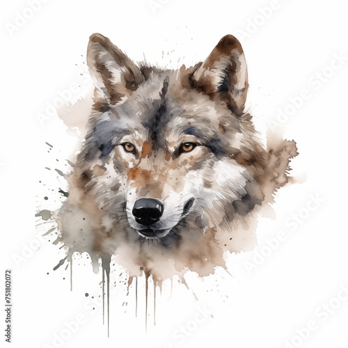 Wallpaper Mural Wolf face or head portrait. Watercolor Wild grey wolf animal icon isolated on white background. Torontodigital.ca