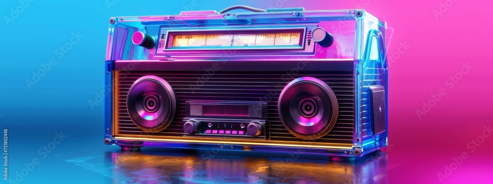 Retro outdated portable stereo boombox radio cassette recorder in ...
