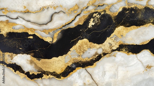 Elegant Gold Flecked Black and White Marble Texture for Luxury Background or Sophisticated Design Elements