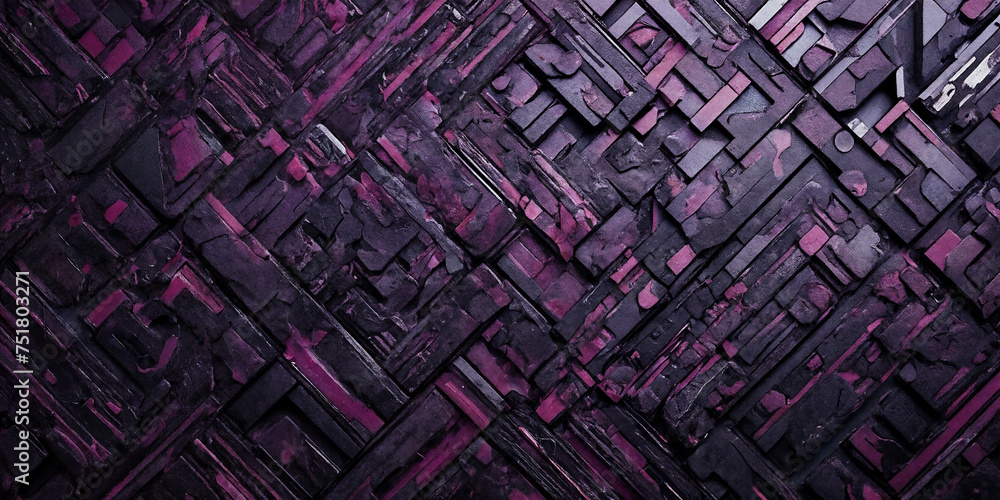 Dunkle Mosaiktextur mit violetten und schwarzen Quadraten - obrazy, fototapety, plakaty 