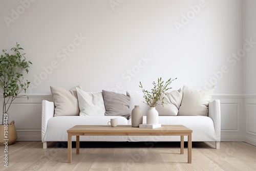 Scandinavian Living Room: Simple and Functional White Sofa with Wooden Table Design © Michael