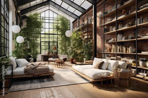 /imagine An urban Scandinavian oasis with a mix of industrial elements, greenery, and modern design.