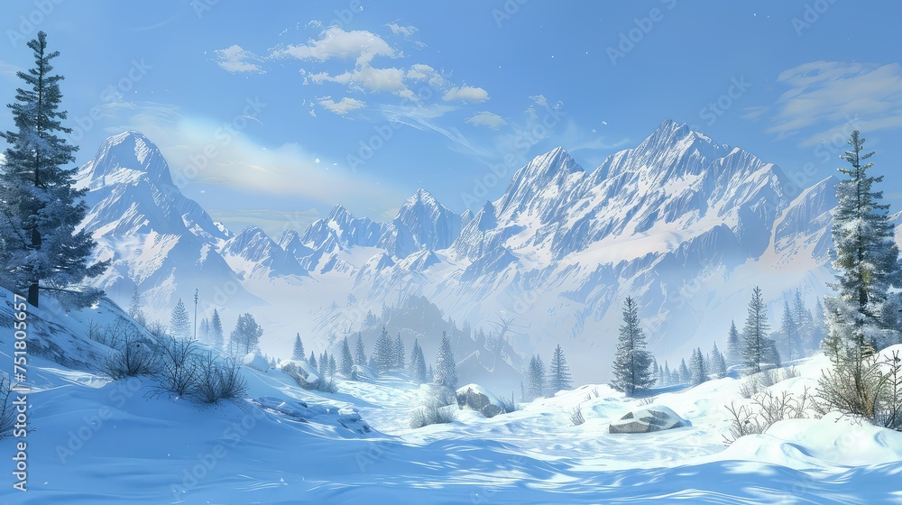 frost snowy landscape mountains